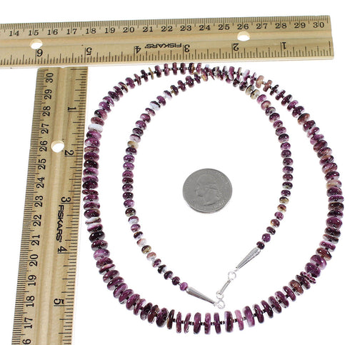 Purple Oyster Shell And Sterling Silver Navajo Indian Bead Necklace WX60084